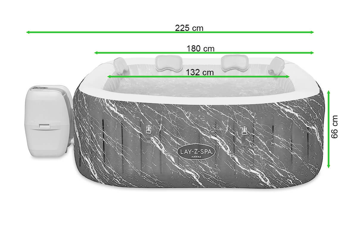 Wanna z hydromasażem HAWAII Smart Luxe, dmuchana - Bestway - rycina z wymiarami