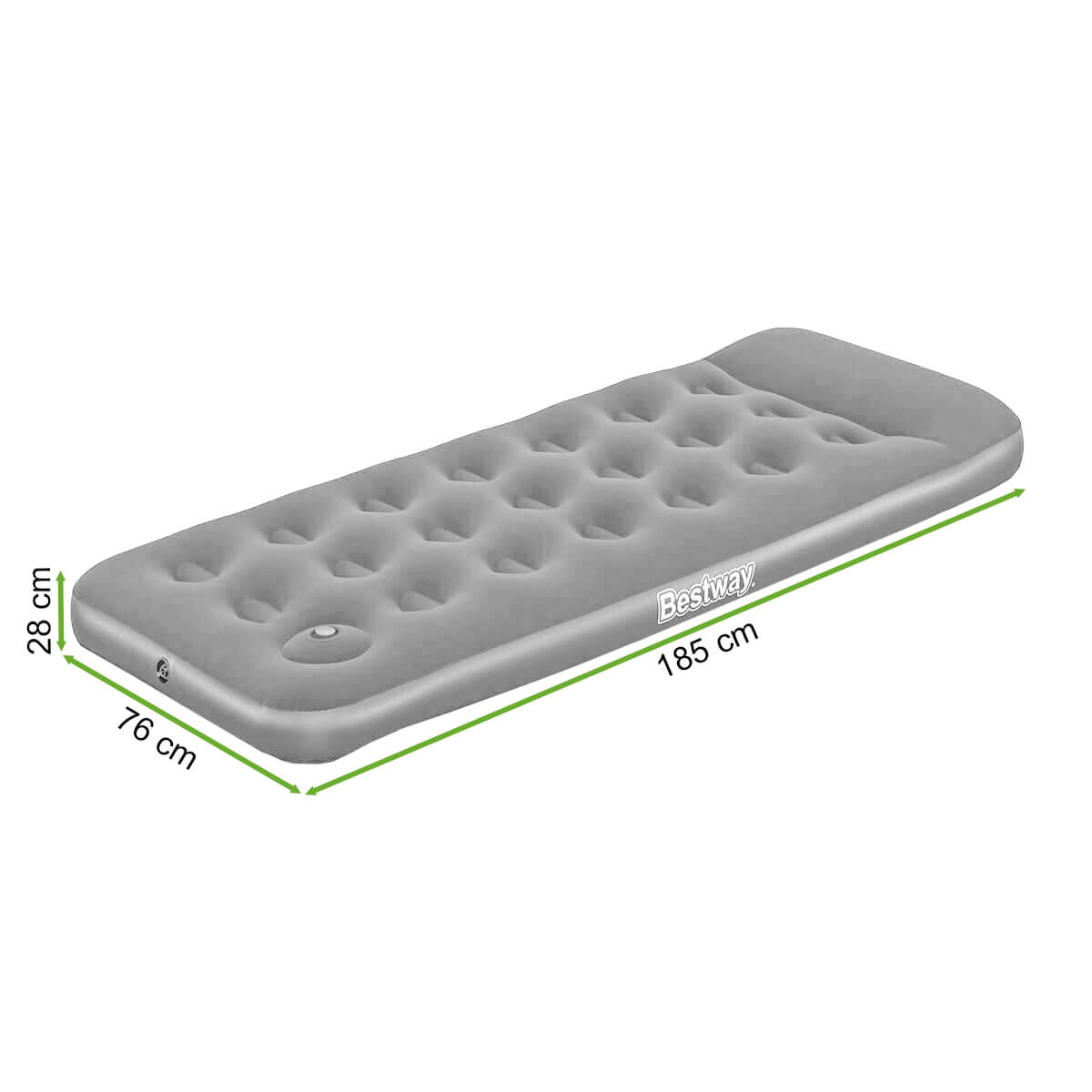 Materac powietrzny z wbudowaną pompką nożną JR. TWIN 1,8x0,76m - Bestway 67223 - rycina z wymiarami
