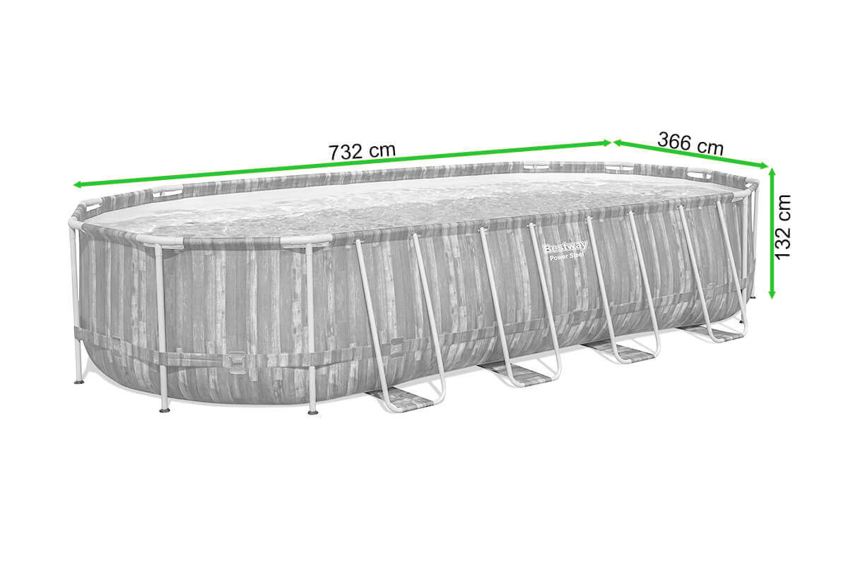 Basen naziemny prostokątny STEEL PRO 7,3x3,6x1,3m z zestawem - Bestway - rycina z wymiarami