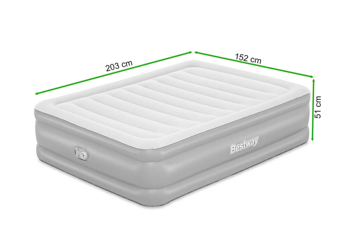 Materac z powłoką antybakteryjną i pompką TRITECH QUEEN 2x1,5m granatowy - Bestway - rycina z wymiarami