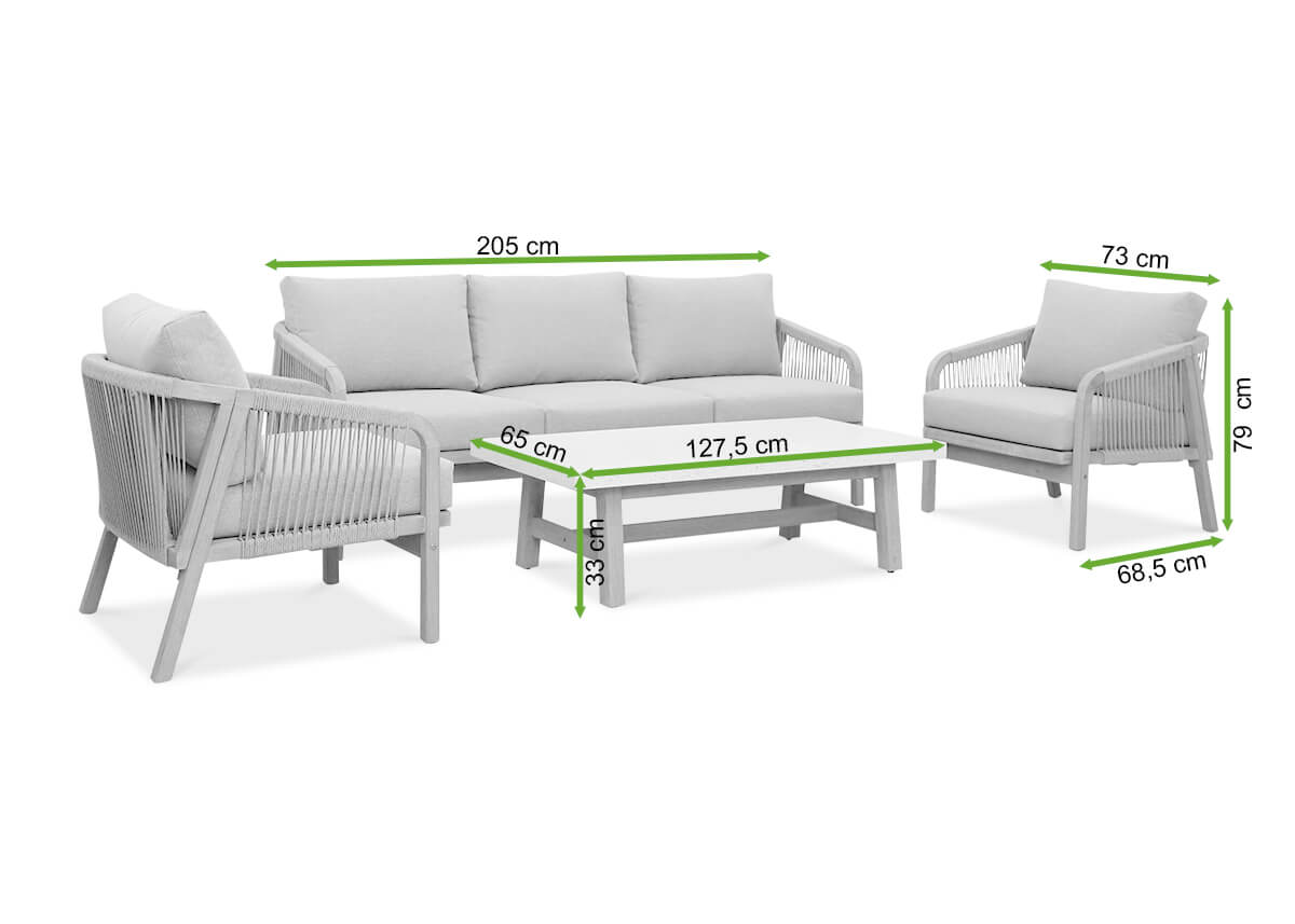 Zestaw drewnianych mebli ogrodowych JACOB Caffe - Furrore - rycina z wymiarami