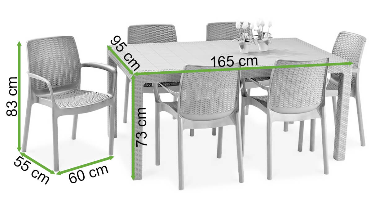 Zestaw mebli ogrodowych BALI/MELODY Cappuccino 6+1 - Keter - rycina z wymiarami