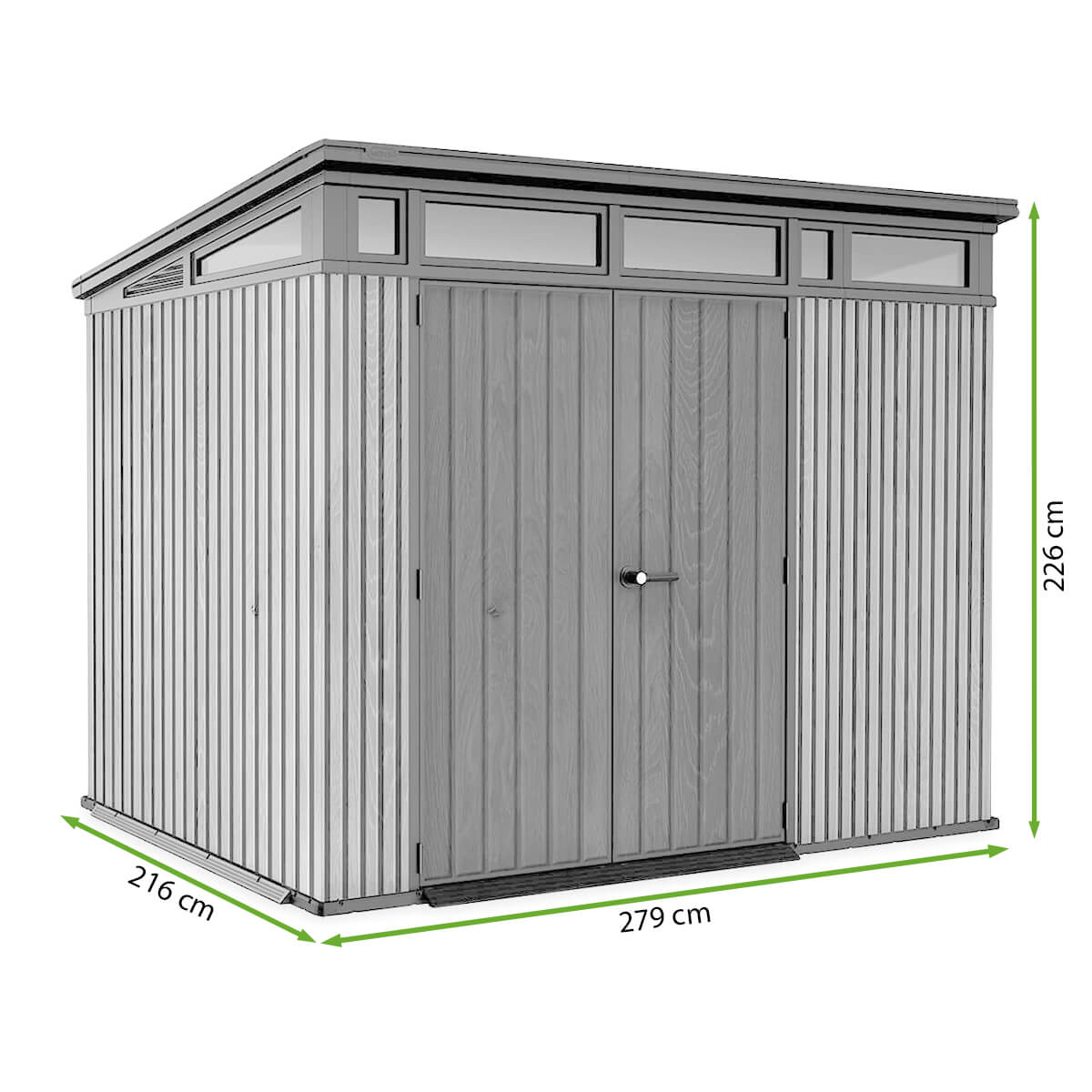 Domek narzędziowy PENTHOUSE 9x7 Grey Signature Collection - Keter - rycina z wymiarami