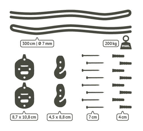 Zestaw montażowy do hamaków CASAMOUNT Beige uniwersalny - La Siesta - rycina z wymiarami