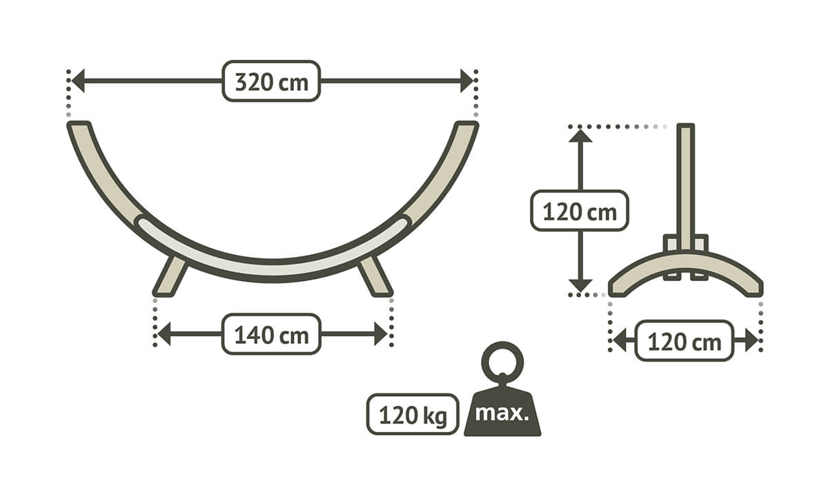 Stojak do hamaka jednoosobowego Maera Eucalyptus - LA SIESTA - rycina z wymiarami