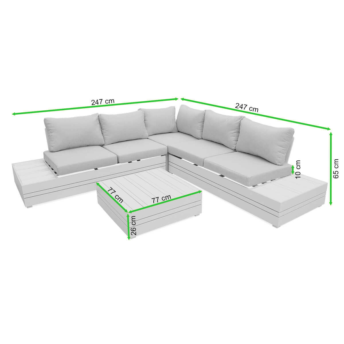 Narożnik ogrodowy MARVEL White - Focus Garden - rycina z wymiarami