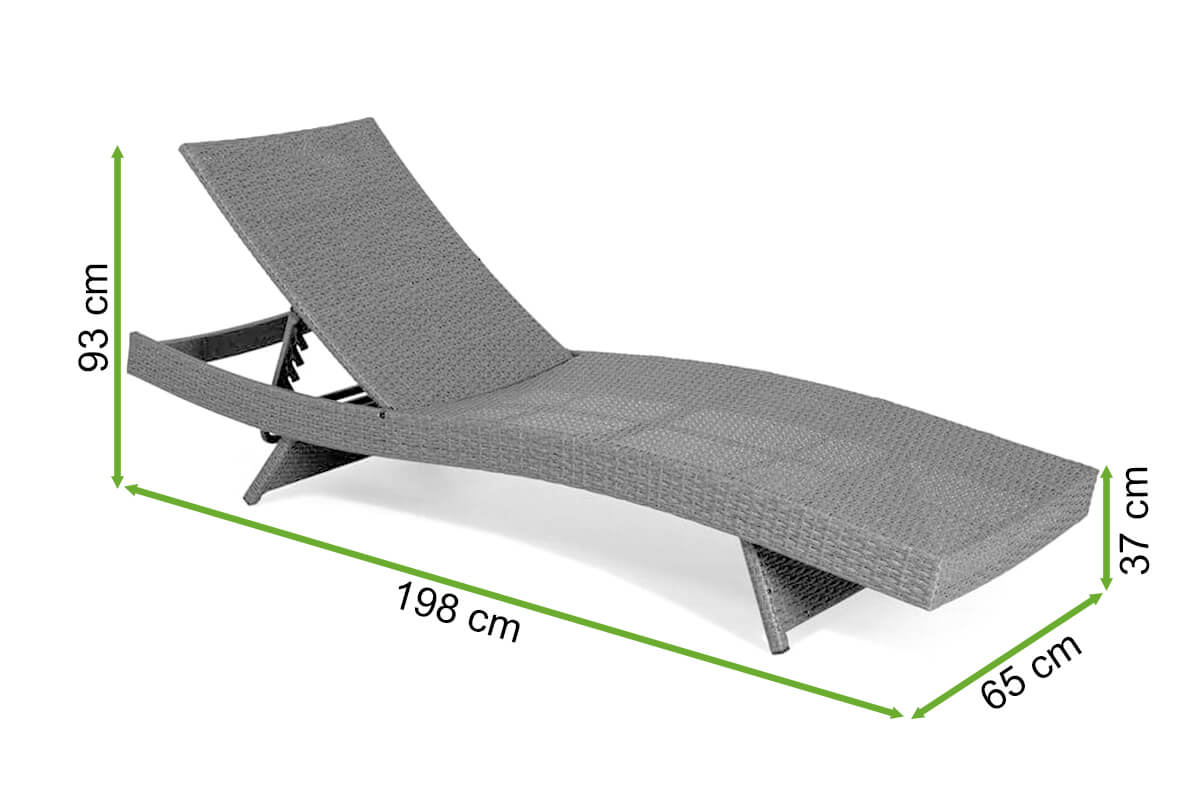 Leżanka z technorattanu WAVE Dark Grey - Focus Garden - rycina z wymiarami