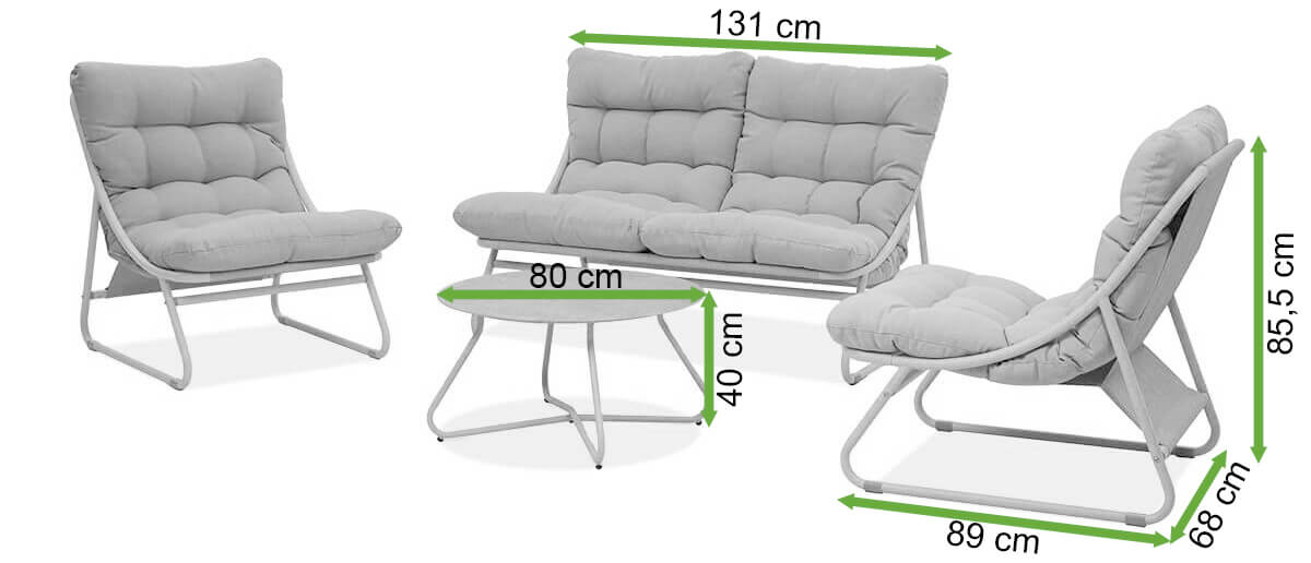 Zestaw ogrodowy VISTA CAFFE Nature - Focus Garden - rycina z wymiarami