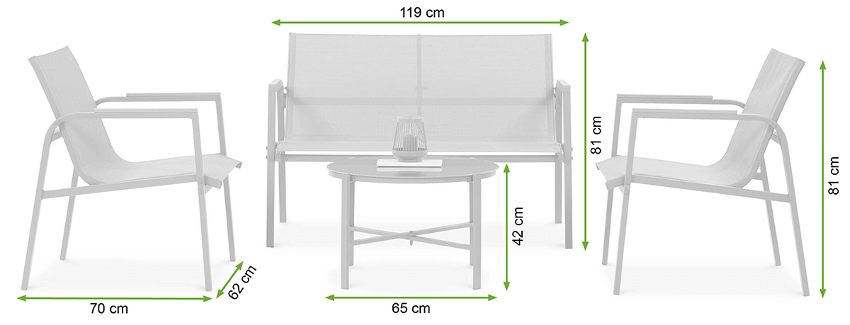 Zestaw mebli MANGO CAFFE Nature - Focus Garden - rycina z wymiarami