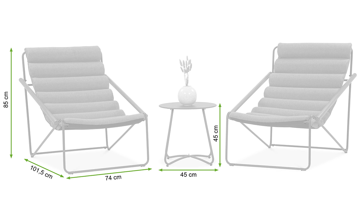 Komplet mebli balkonowych ART Light Grey 2+1 - Focus Garden - rycina z wymiarami