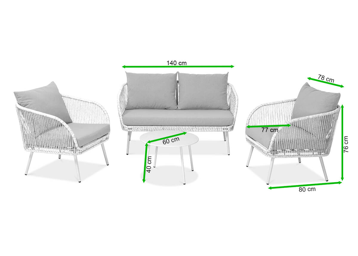 Komplet wypoczynkowy FORTE CAFFE Nature/Grey - Focus Garden - rycina z wymiarami