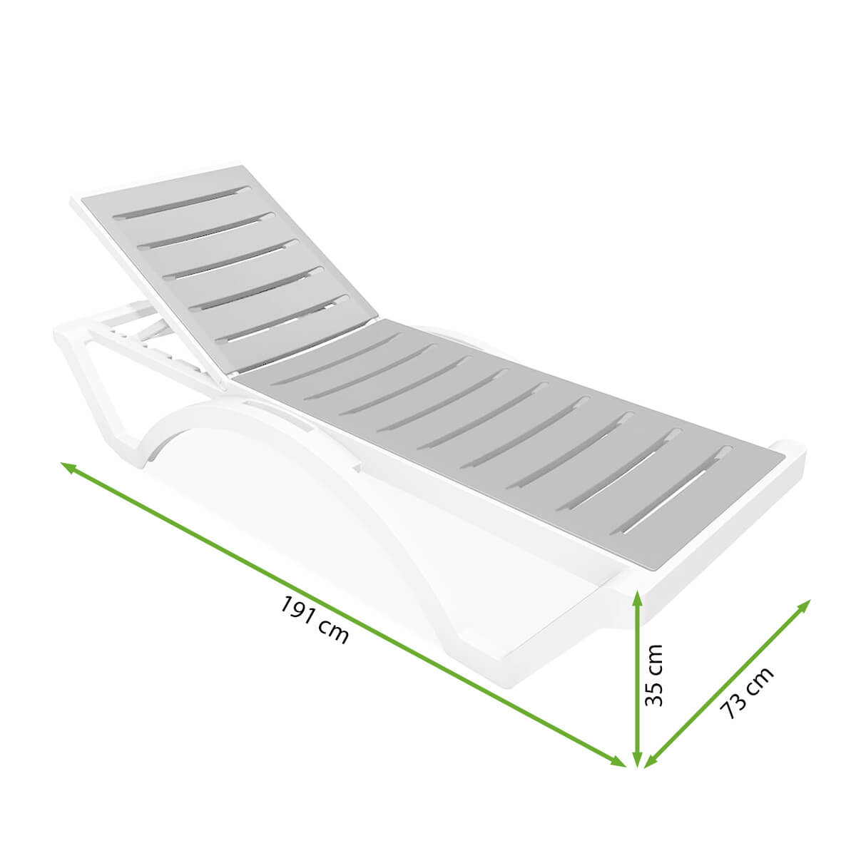 Leżak LOMBOK White Taupe - Focus Garden - rycina z wymiarami
