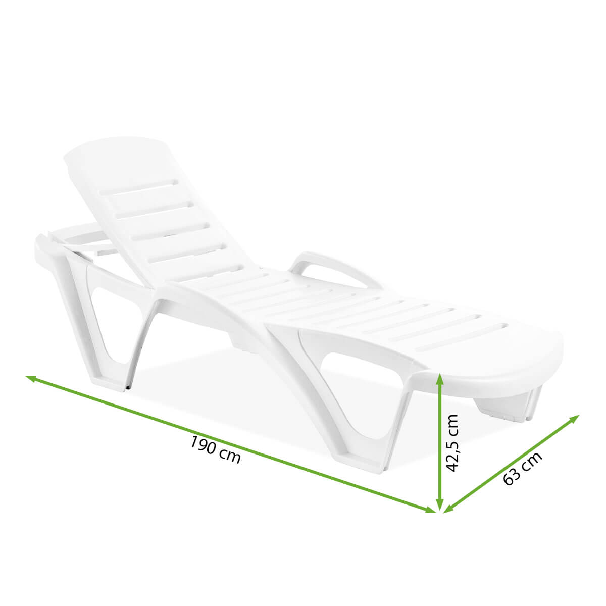 Leżak MONOBLOCK White - Focus Garden - rycina z wymiarami