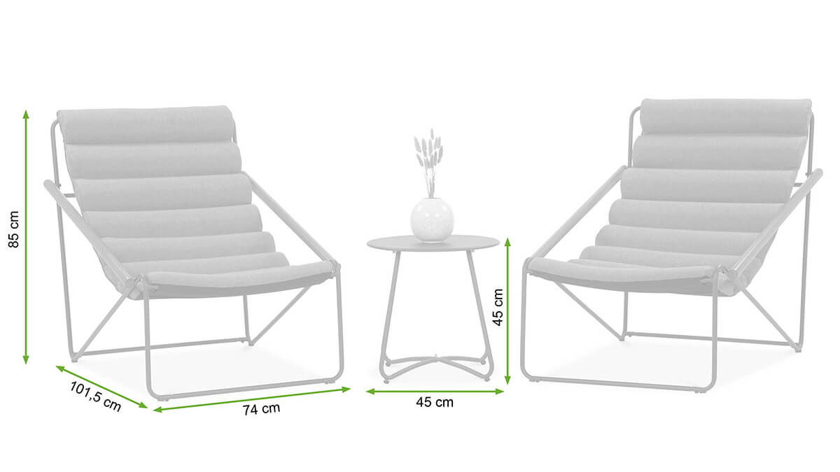 Zestaw mebli tarasowych ART Dark Grey 2+1 - Focus Garden - rycina z wymiarami