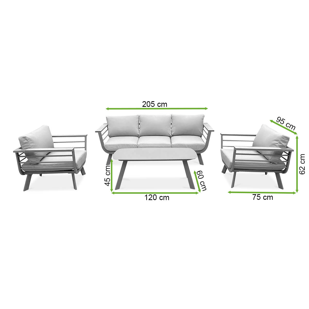 Zestaw ogrodowy ASPEN CAFFE Taupe - Furrore - rycina z wymiarami