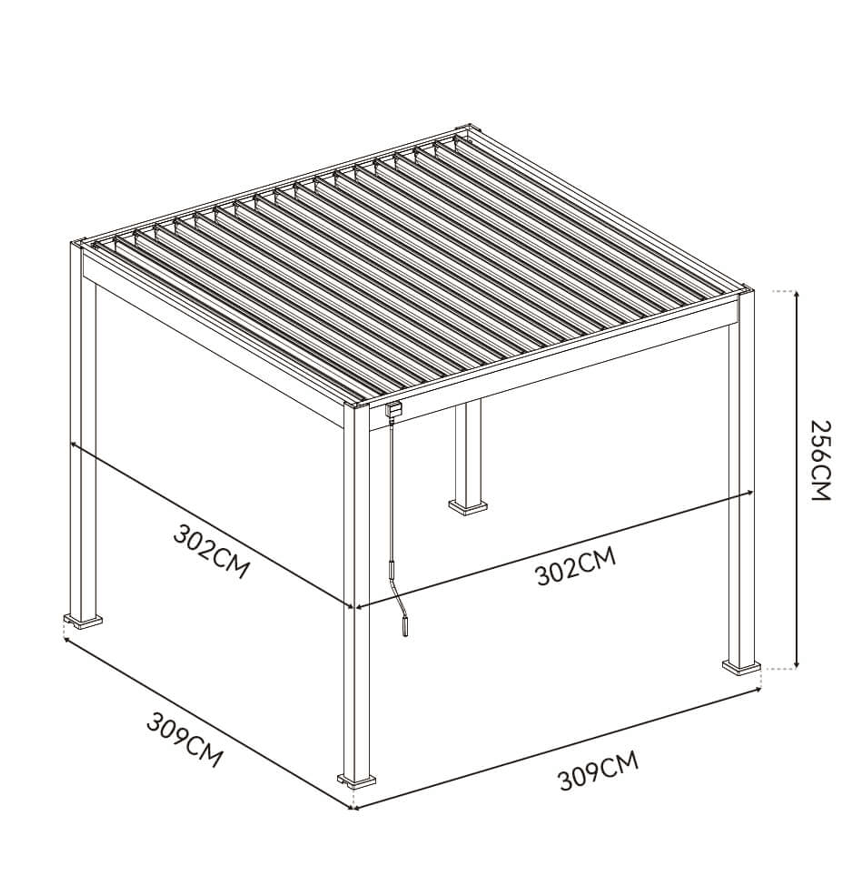 Pergola tarasowa ELEGANCE 3x3 Taupe - Gutroof - rycina z wymiarami