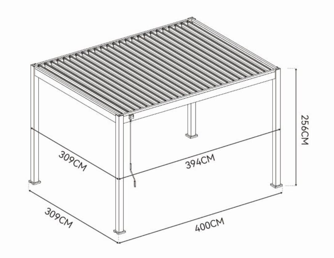 Pergola ogrodowa na taras ELEGANCE 3x4 Taupe - Gutroof - rycina z wymiarami