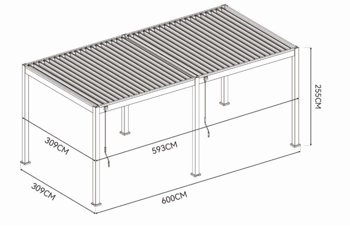 Pergola ogrodowa ELEGANCE 3x6 Taupe - Gutroof - rycina z wymiarami