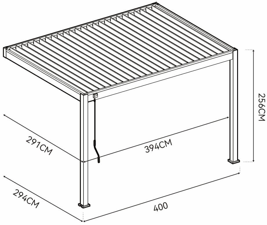 Przyścienna pergola ELEGANCE WALL 3x4 Taupe - Gutroof - rycina z wymiarami