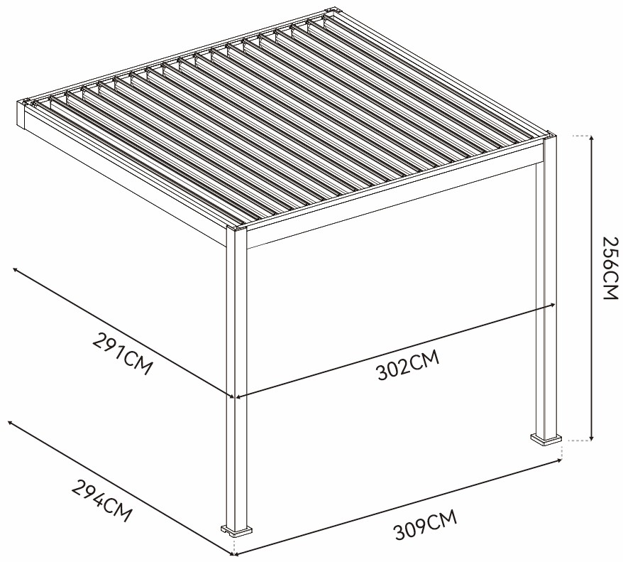 Automatyczna pergola przyścienna z oświetleniem LED 3x3 ELEGANCE WALL AUTOMATIC, Anthracite/Light Grey - Gutroof - rycina z wymiarami