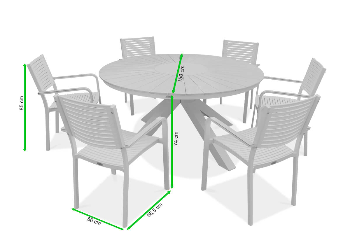 Komplet mebli jadalnianych TACOMA Fi150/6+1 White - Focus Garden - rycina z wymiarami
