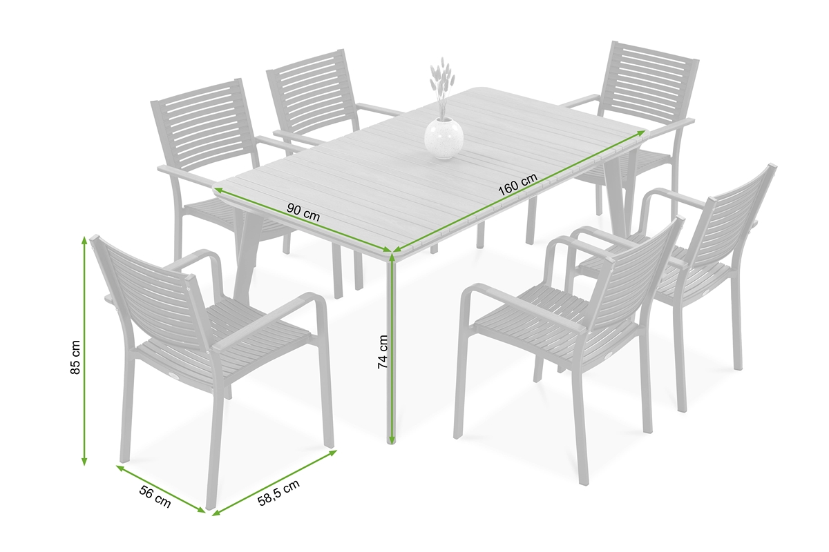 Zestaw jadalniany TACOMA 160/6 Graphite - Focus Garden - rycina z wymiarami
