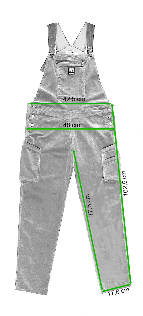 Ogrodniczki damskie BETULLA Olivine XS – Verdemax - rycina z wymiarami