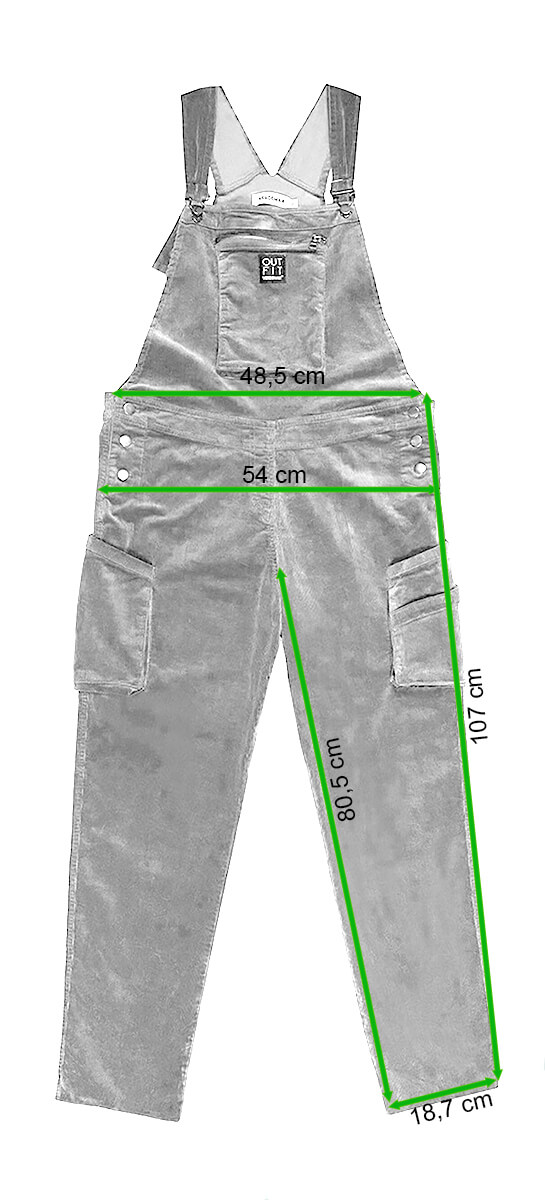 Ogrodniczki damskie BETULLA Olivine L – Verdemax - rycina z wymiarami