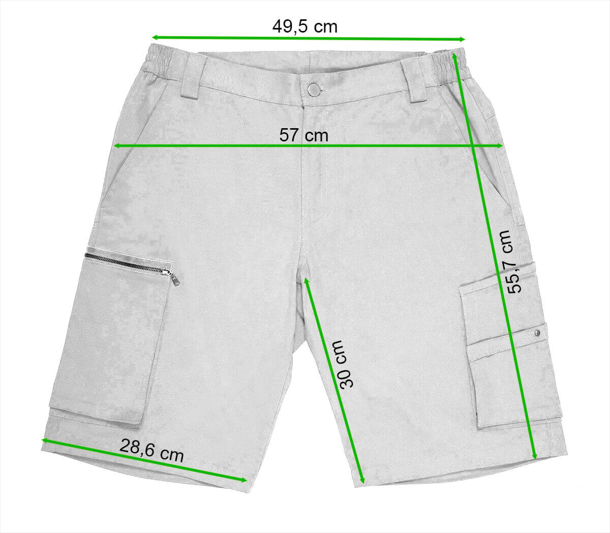 Krótkie spodenki ogrodowe CROCUS Olivine unisex L - Verdemax - rycina z wymiarami