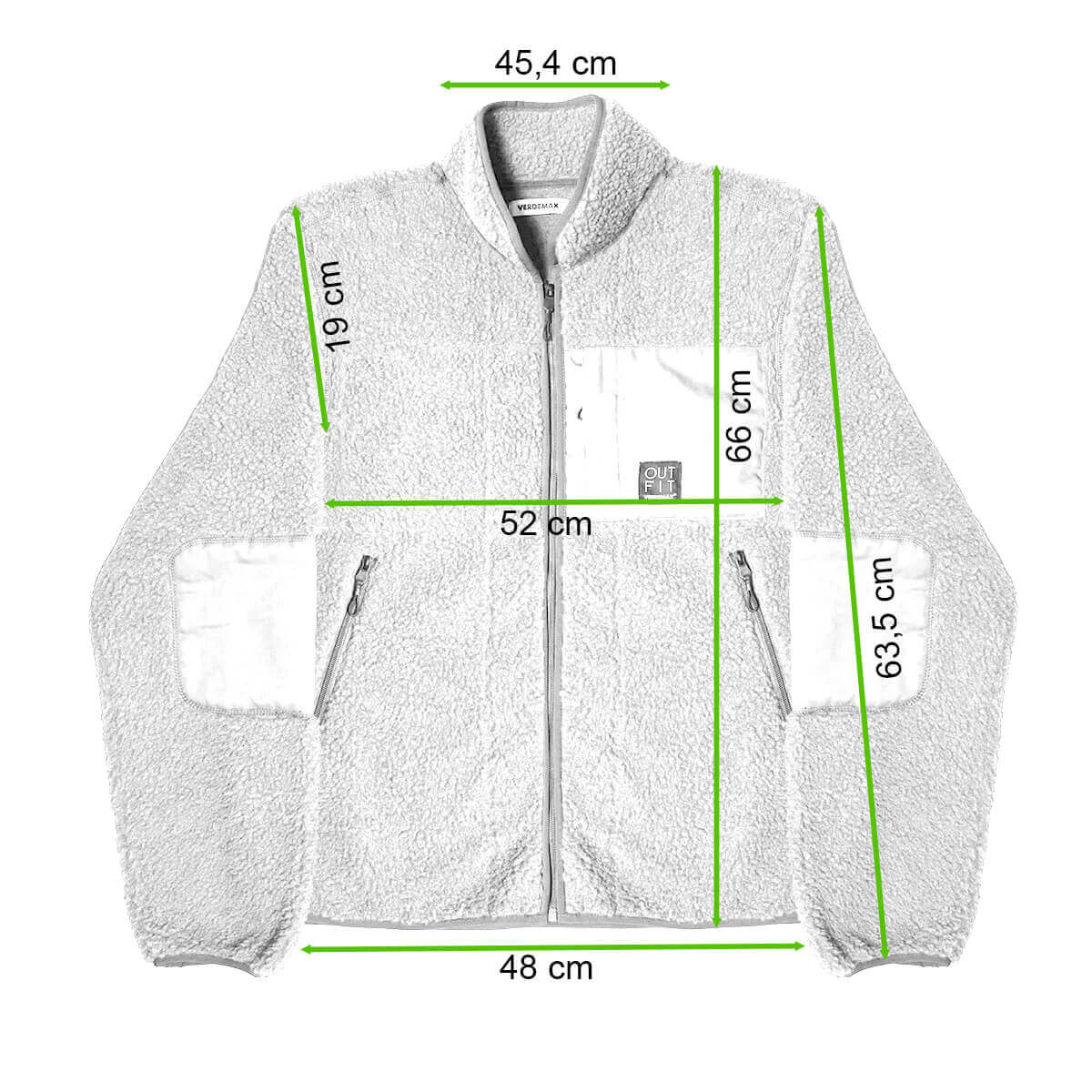 Kurtka na jesień AGRIFOGLIO Olive, unisex rozmiar XS - Verdemax - rycina z wymiarami