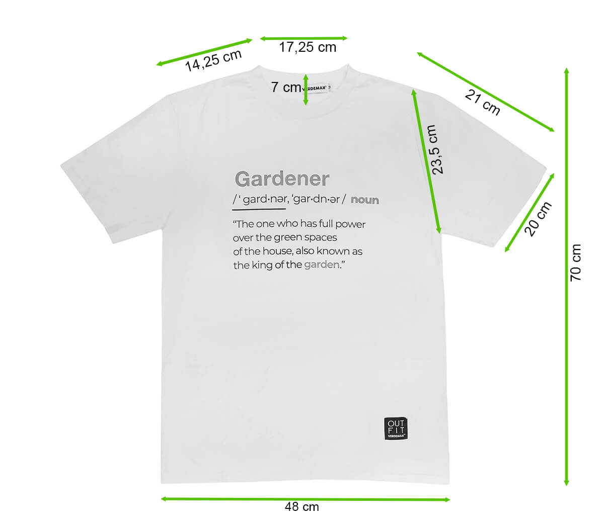 Biała koszulka T-shirt GARDENER S - Verdemax - rycina z wymiarami