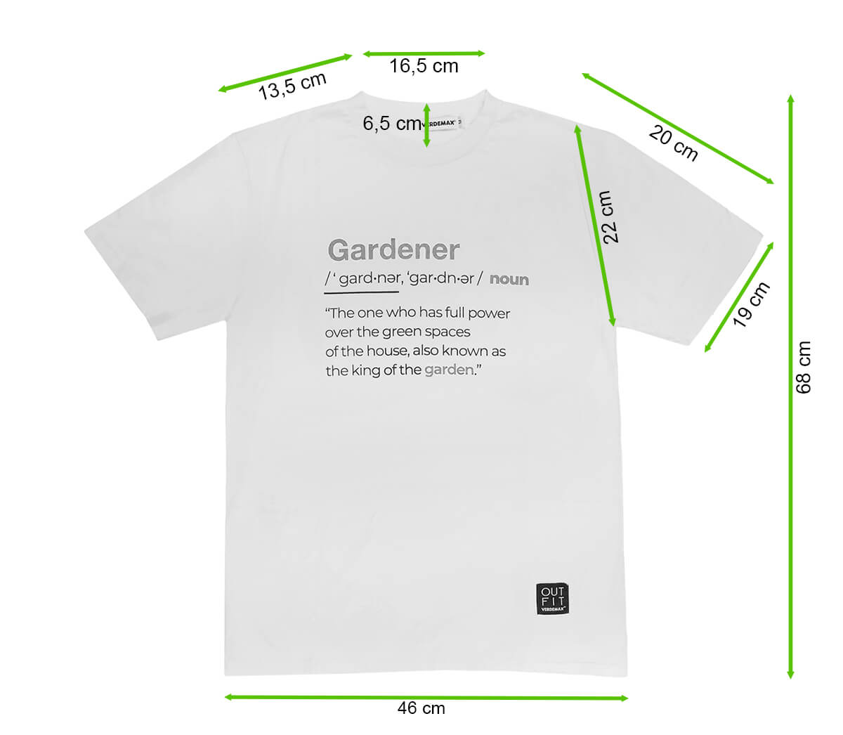 Biała koszulka T-shirt GARDENER XS - Verdemax - rycina z wymiarami