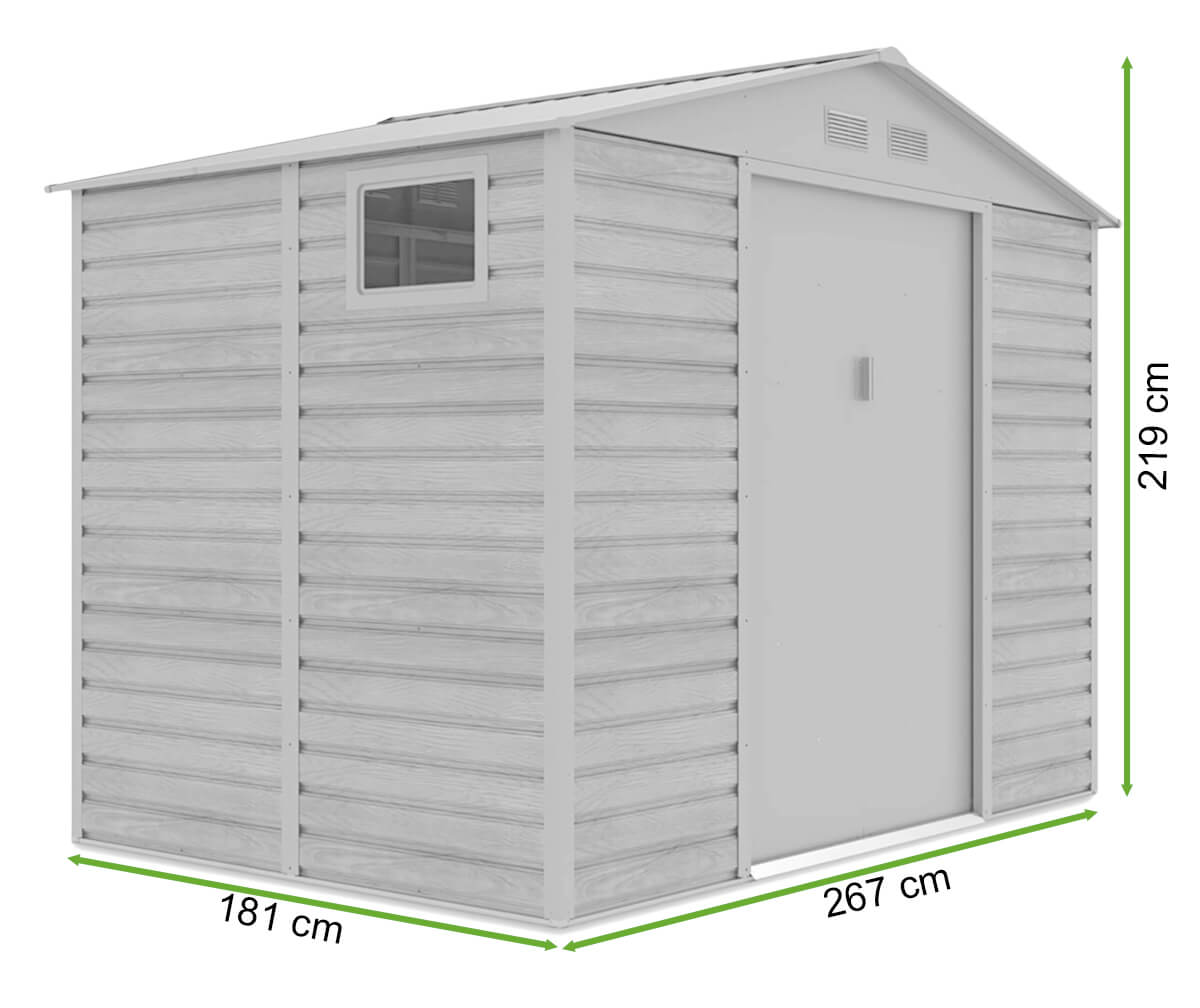 wymiary domu narzędziowego MONTREAL 277x195cm Cold Grey hardmaister