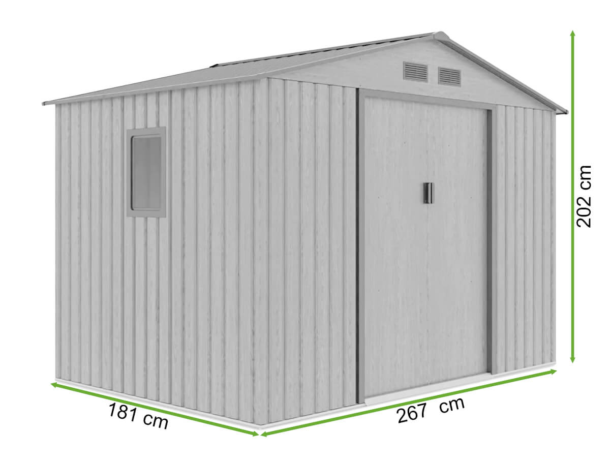 wymiary domu narzędziowego HUDSON 277x191cm Cold Grey Hardmaister