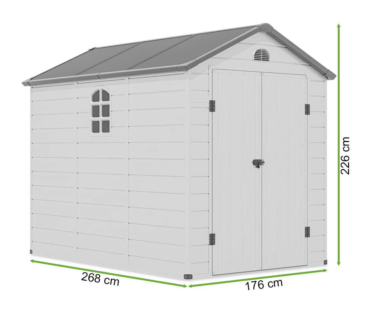 wymiary domku narzędziowego VERMONT Light Grey