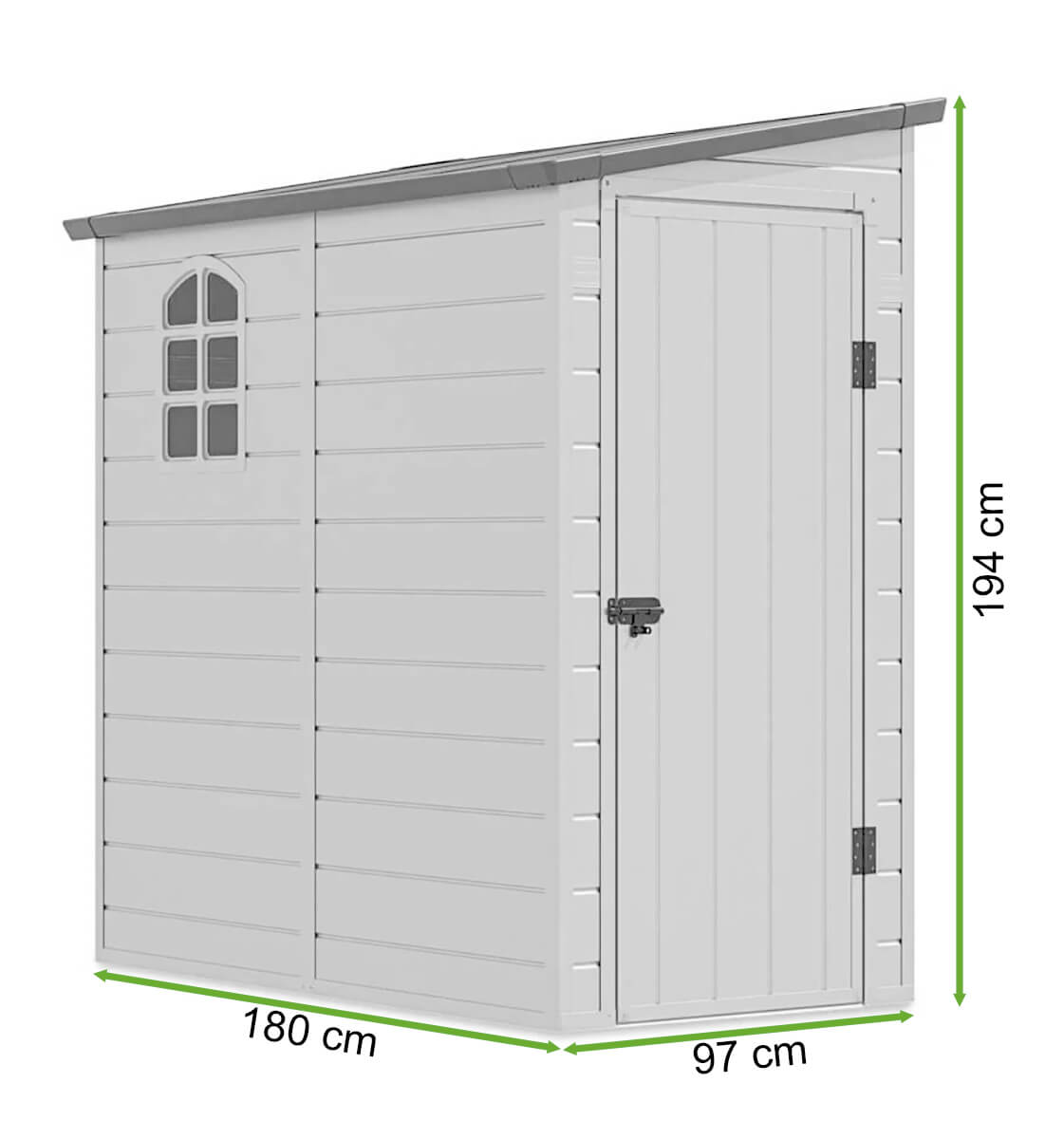 wymiary domku narzędziowego BOSTON 109x192 Beige