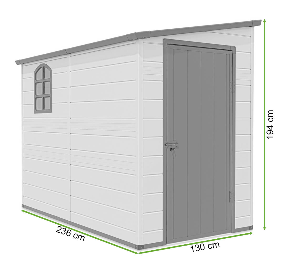wymiary domku narzędziowego BOSTON 143x248 Light Grey