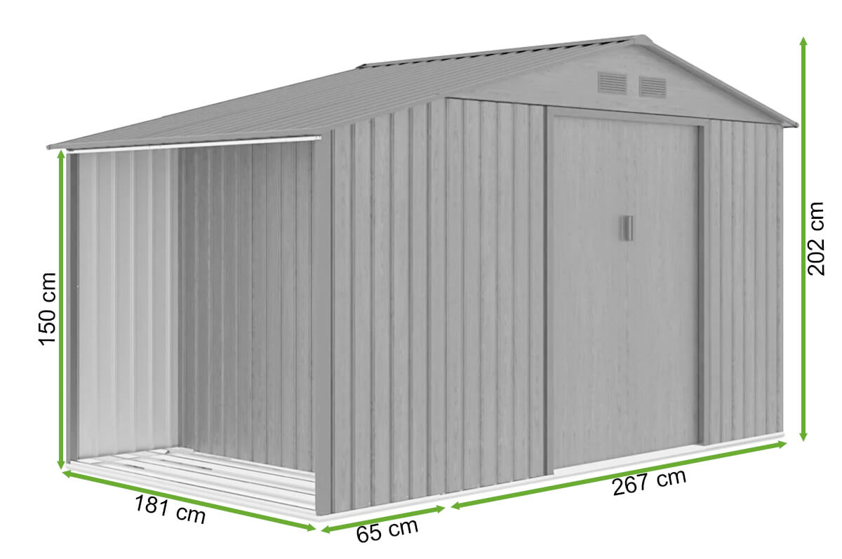 wymiary domku narzędziowego z drewutnią MADISON 342x191cm Hardmaister