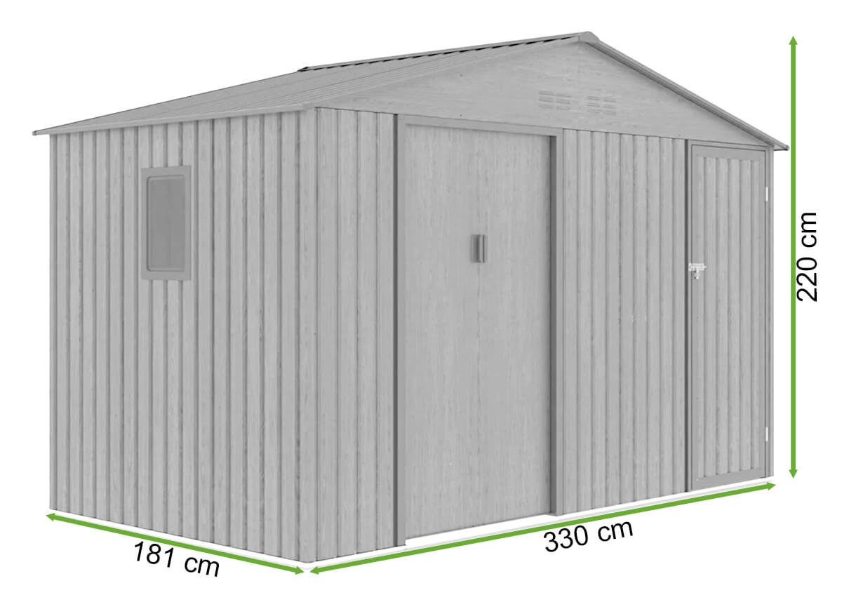  wymiary domu narzędziowego FALCON 340x194cm Cold Grey Hardmaister