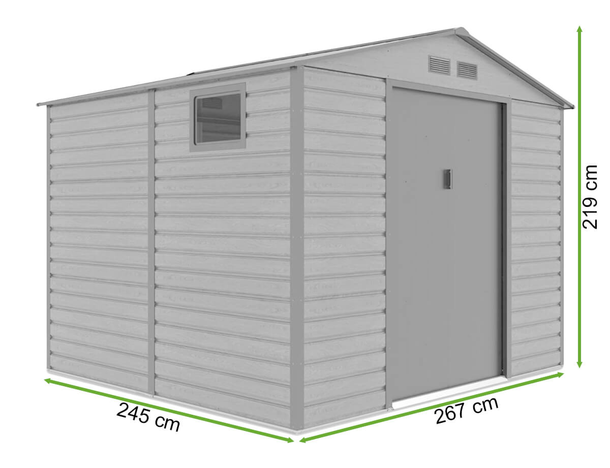 Wymiary domku narzędziowego MONTREAL 277x259cm Oak Grey Hardmaister