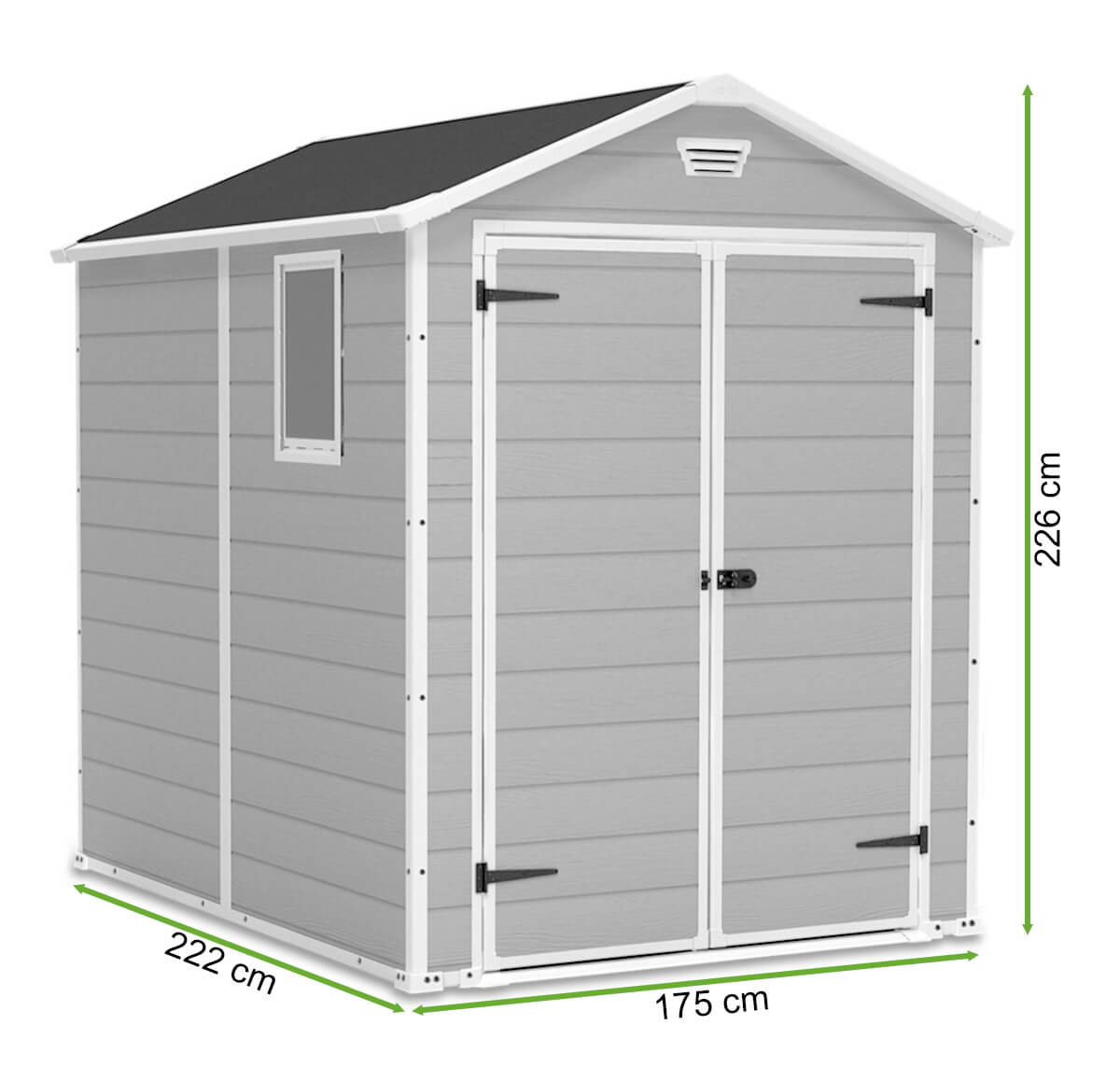 wymiary domu narzędziowego MANOR 6x8 Keter