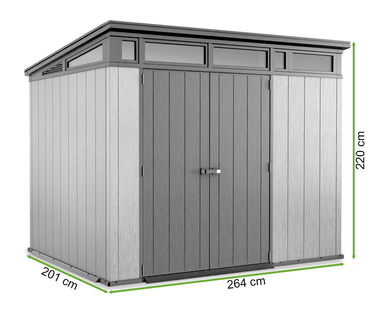 wymiary domku narzędziowego ARTISAN 9x7 KETER