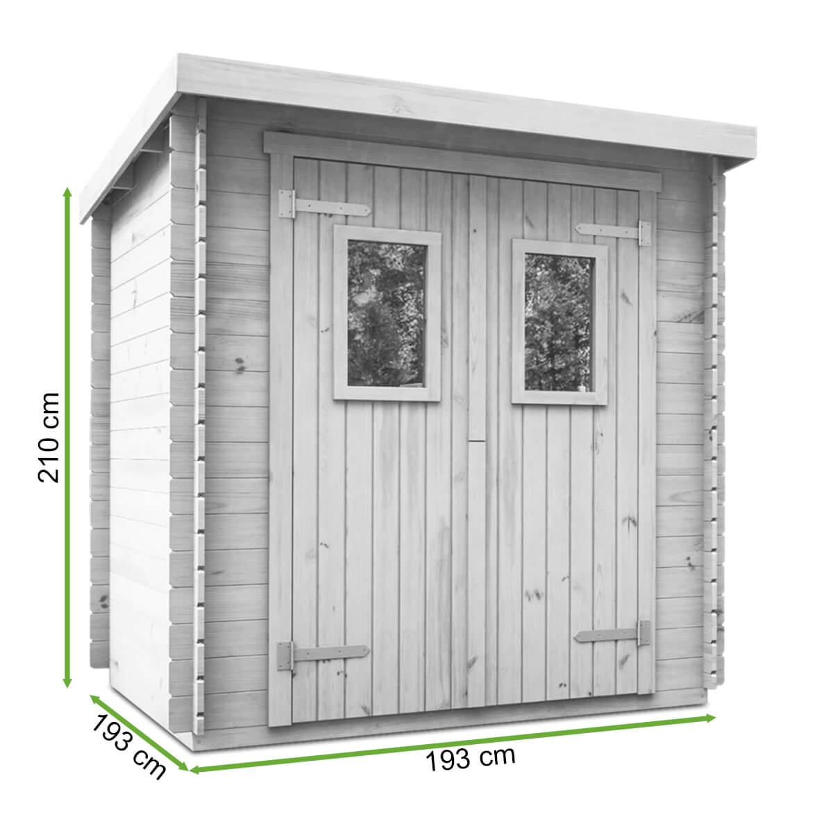  Wymiary domku ogrodowego Mlecz, wym. 193x193x210cm Megiw