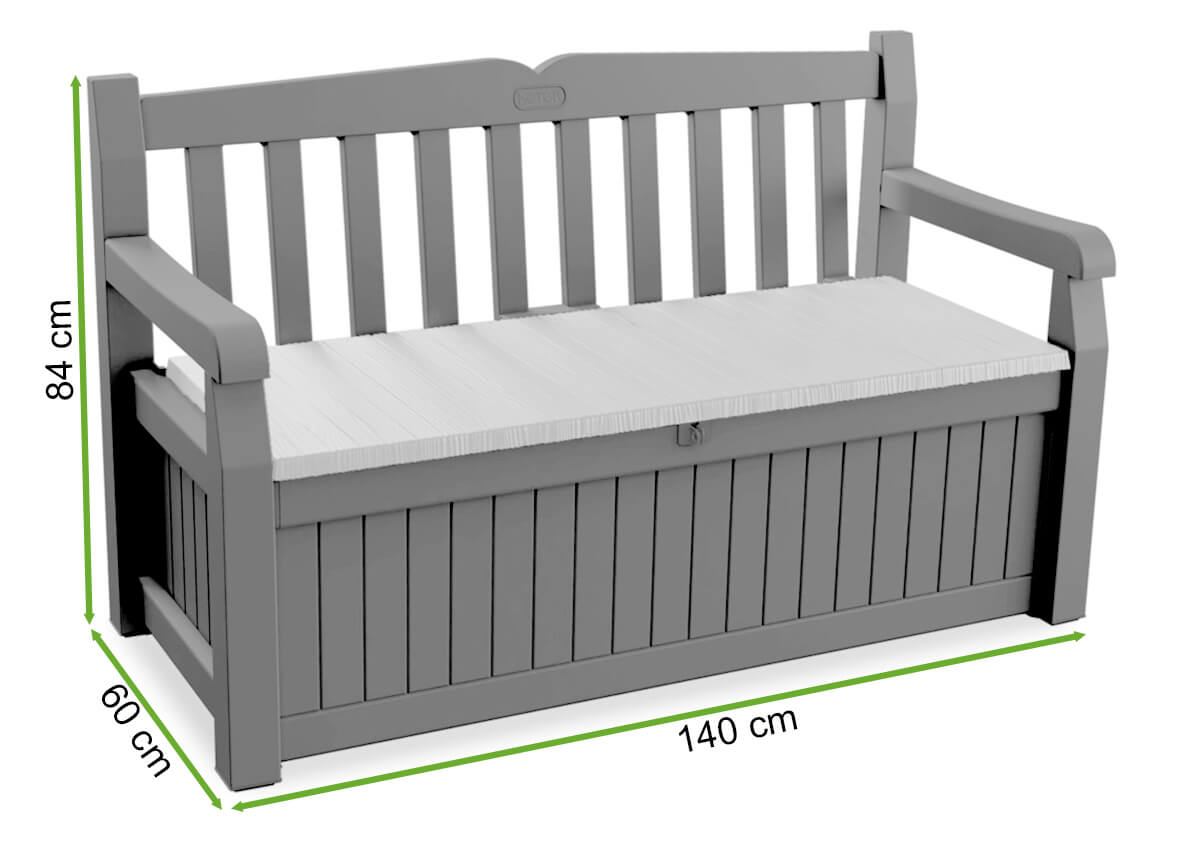 Wymiary Skrzyni/Ławki Keter EDEN GARDEN BENCH 265L Creme