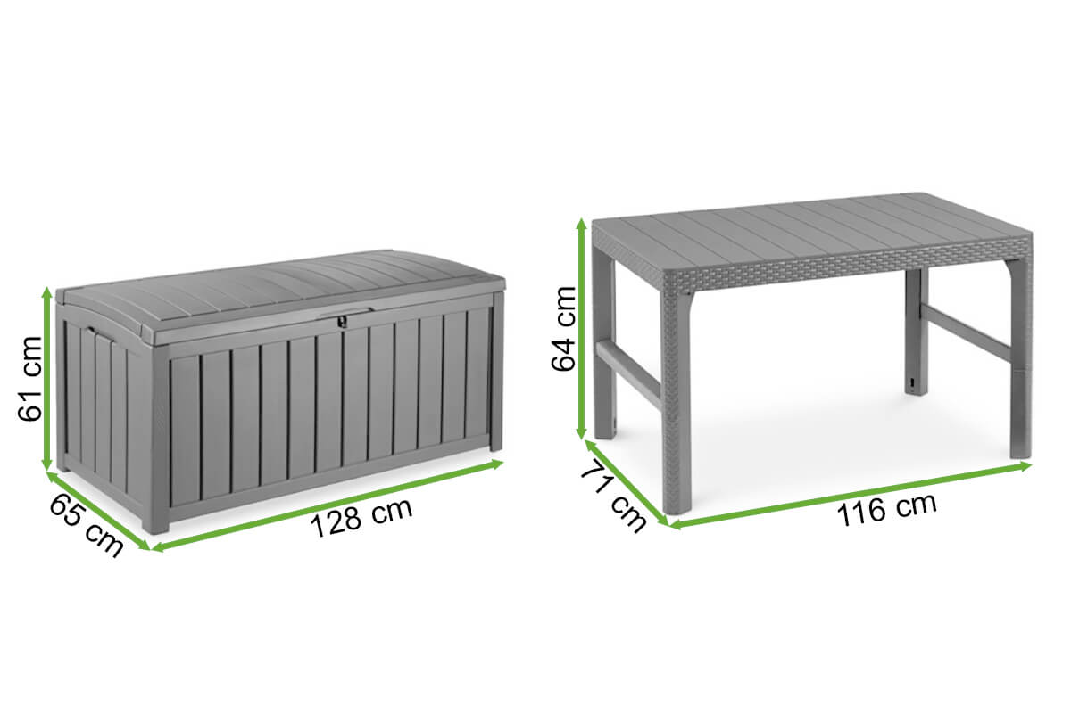 Wymiary Zestawu balkonowego skrzyni GLENWOOD BOX/LYON Graphite