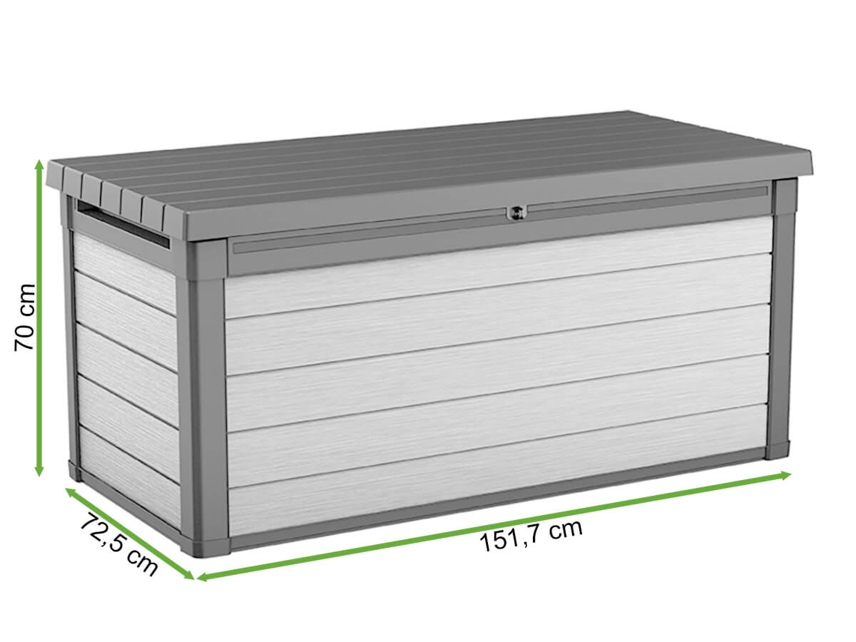  Wymiary Skrzyni ogrodowej DENALI DUOTECH DECK BOX 570L Keter