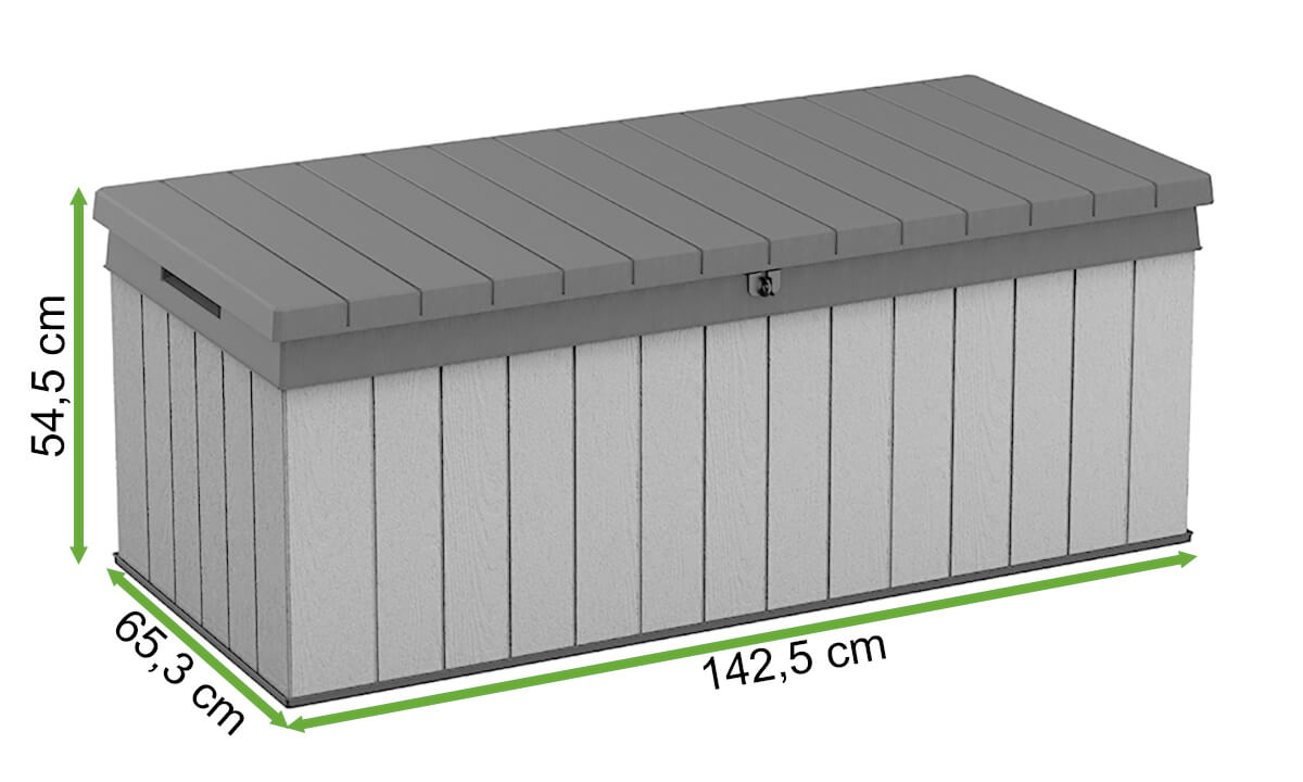  Wymiary Skrzyni ogrodowej DARWIN BOX 380L Wood Green Keter