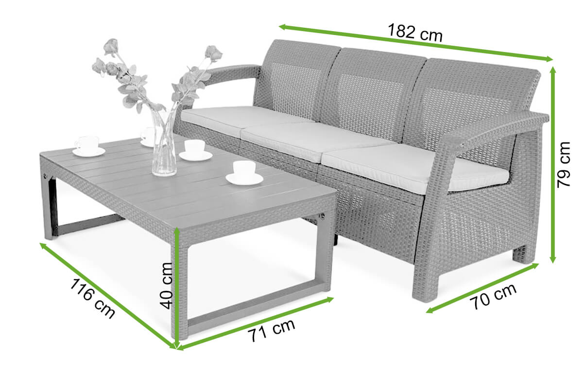 Wymiary zestawu balkonowego CORFU LOVE SEAT MAX/LYON Cappuccino